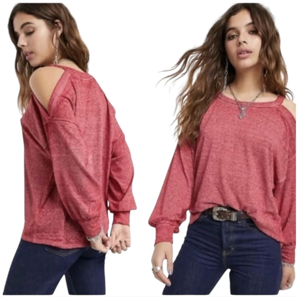 We The Free Chill Out Open Shoulder Sweatshirt In Red Size Medium